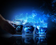 Three glasses of blue cocktail
