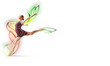 Girl in color dress dancing.Collage