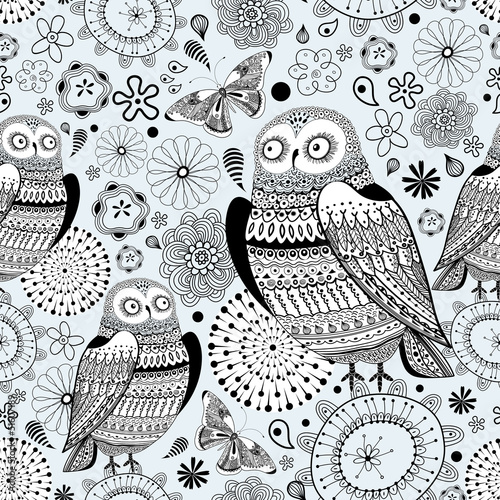 Vector: graphic pattern of owls and butterflies graphic pattern of owls and butterflies