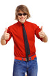 Happy handsome man showing thumbs up