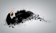 Woman floating   on dark wings