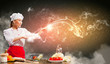 Asian female cooking with magic