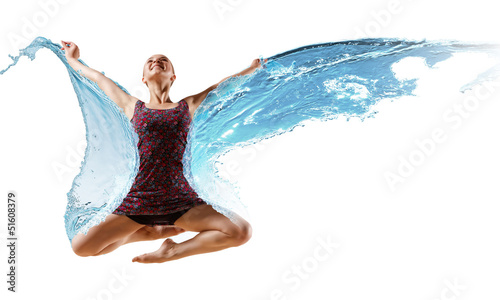 Photo: Girl in color dress dancing.Collage Girl in color dress dancing.Collage