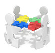 Solution. Puzzle People x 4 holding puzzle pieces.