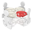 Project management. Puzzle People holding Cogwheels. Red
