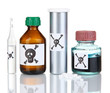 Deadly poison in bottles isolated on white
