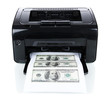 Printer printing fake dollar bills isolated on white