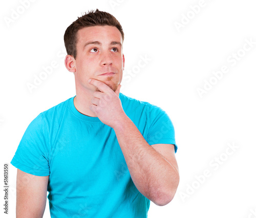 Photo: Denkender Mann im blauen Shirt Denkender Mann im blauen Shirt