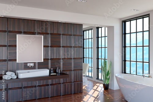 Illustration: Modern Bathroom, Scenic View Modern Bathroom, Scenic View