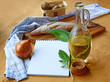 Opened notebook and ingredients for lean fish dinner