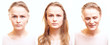 Girl passport photos with different emotions.