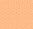 Orange patchwork hexagon stitched quilt seamless pattern, vector