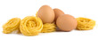 Italian egg pasta nest isolated on white background
