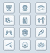 Scuba diving clothing, gear and tools icon-set