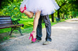 Legs of the groom and the bride.