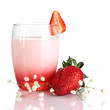 Delicious strawberry yogurt in glass isolated on white