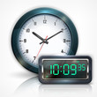 Wall clocks and electronic dial on white