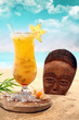Cara bola cocktail with a wooden mask