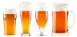 Frosty fresh beer collection with foam isolated