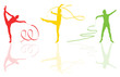 Young women doing calisthenics art gymnastics sport tricks with