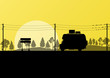 Ecology camping trailer green vector background