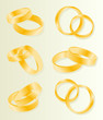 Gold wedding rings vector background set