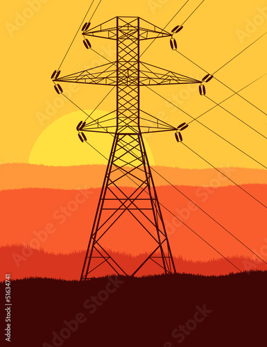 Vector: High voltage tower and line background vector High voltage tower and line background vector