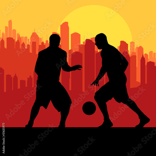 Vector: Basketball players in front of city sunset vector background Basketball players in front of city sunset vector background
