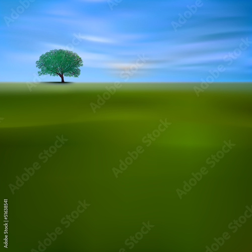 Vector: abstract background with green tree and clouds abstract background with green tree and clouds