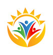 Teamwork hands and sun logo