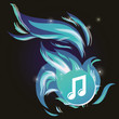 Vector music note with cold blue flame
