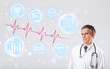 Doctor examinating modern heartbeat graphics