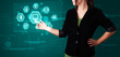 Girl pressing virtual media type of buttons