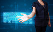 Girl pressing virtual type of keyboard