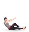 Young lady gesturing with copy space