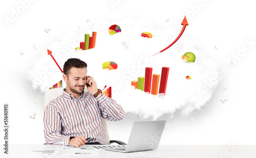 Photo: Handsome businessman with cloud in the background containing col Handsome businessman with cloud in the background containing col