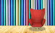 Red chair on colorful wall background