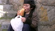 Homeless poor little boy