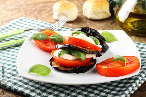 Photo: Tower of aubergine, mozzarella and tomato Tower of aubergine, mozzarella and tomato