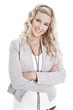 Attraktive blonde junge Frau isoliert im Business-look