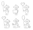 Cartoon children with toys, outline