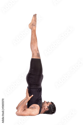 Photo: Yoga shoulder stand pose on white Yoga shoulder stand pose on white
