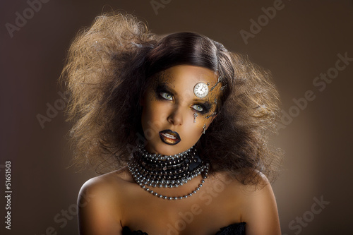 Photo: Gilded Woman's Faceart. Performance. Gold Skin - Haute Couture Gilded Woman's Faceart. Performance. Gold Skin - Haute Couture