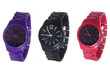 set of wrist watches isolated on white. purple, black  and red