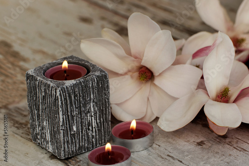 Photo: Teelichter mit Magnolienblüten Teelichter mit Magnolienblüten