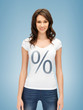Photo: woman in shirt with percent sign woman in shirt with percent sign