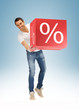 man with big percent box