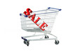 Photo: Shopping trolley sale offers in trolley isolated Shopping trolley sale offers in trolley isolated