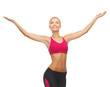 sportswoman with raised up hands