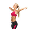sportswoman with raised up hands